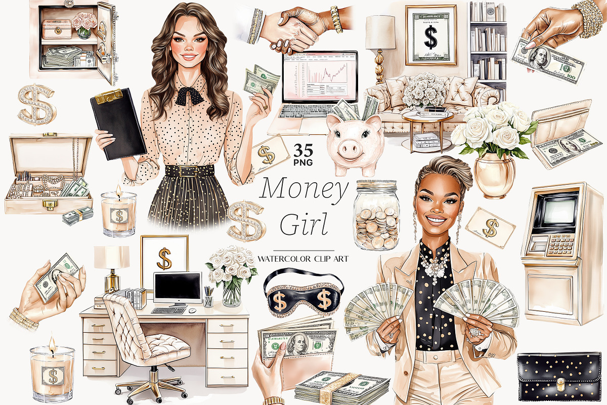 Money Girl Clipart | Business Girl, a Finance Illustration by GlamArtZhanna (Photo 1 of 6)