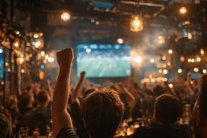Excited Fans Watch Soccer Game on Bi, a Photo by Pixeness Studio