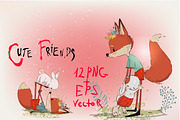 Fox and Hare vector set, an Illustration by Eve Farb (Thumbnail 3 of 3)