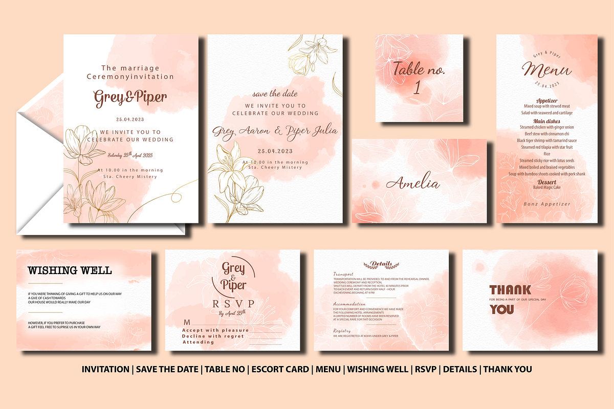 Pastel wedding stationery template, an Invitation Template by Motivation Art (Photo 1 of 5)