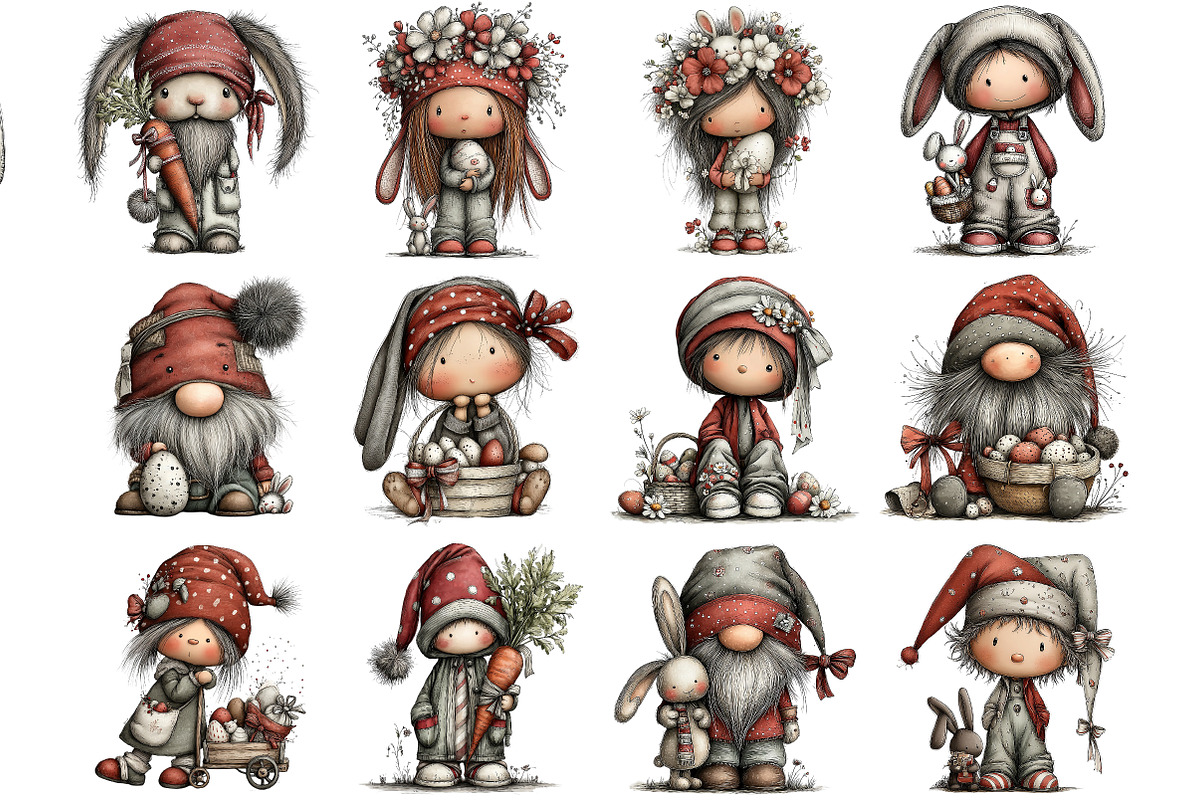 Whimsical Easter Gnome Clipart, an Illustration by DreamArtGraphic (Photo 3 of 4)