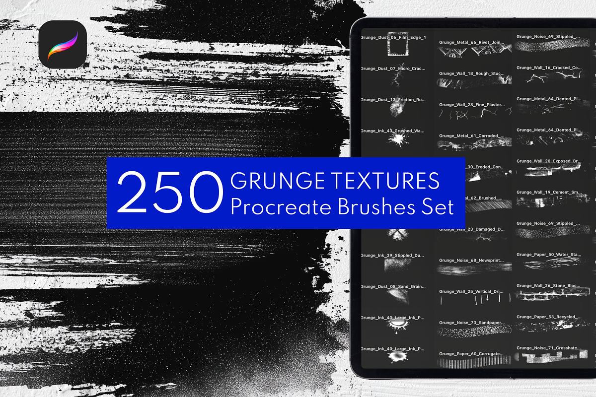 250 Grunge Procreate Brushes, a Brush Add-On by Selentaori Studio (Photo 1 of 10)