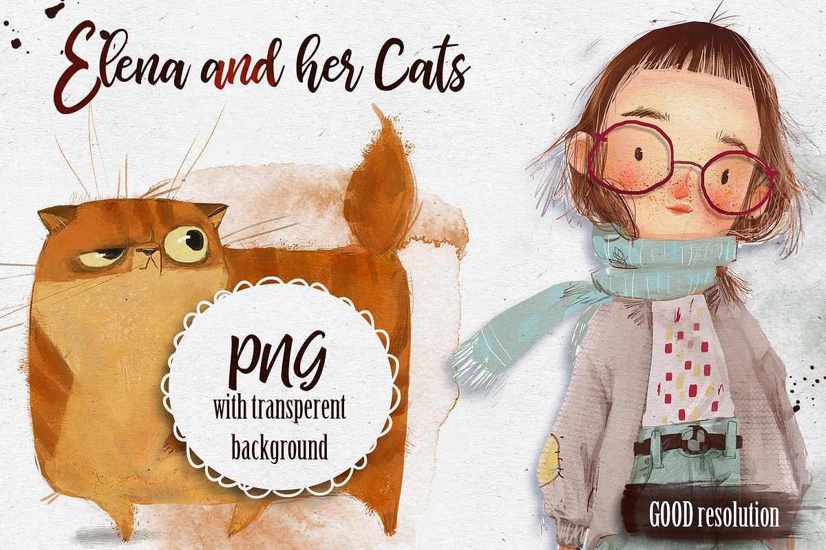 Elena and her Cats, an Animal Illustration by Eve Farb (Photo 1 of 3)