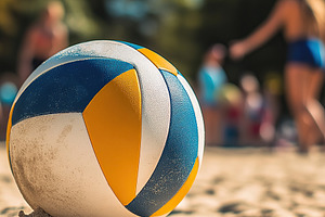 Volleyball on sandy beach as players engage in lively match acti, a Sports & Recreation Photo by AlyaAnd