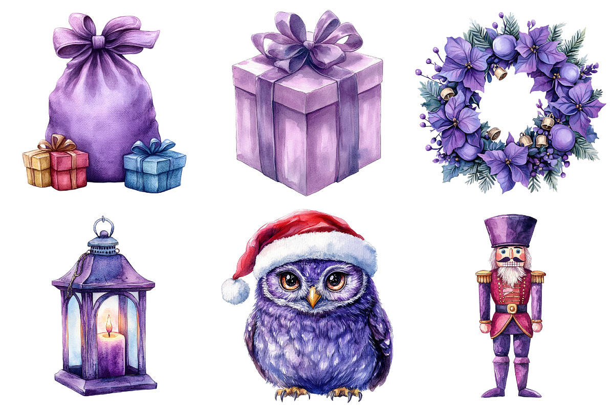 Watercolor Purple Christmas Clipart, an Illustration by Daily.Designs (Photo 2 of 5)