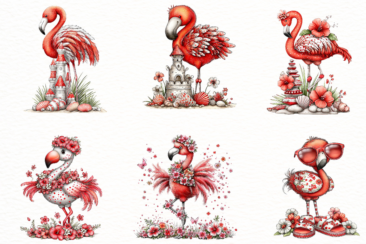 Whimsical Summer flamingo clipart, an Illustration by Designworld (Photo 4 of 5)