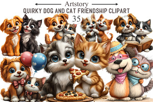 Quirky Dog and Cat Friendship Clipar, an Illustration by designcity5