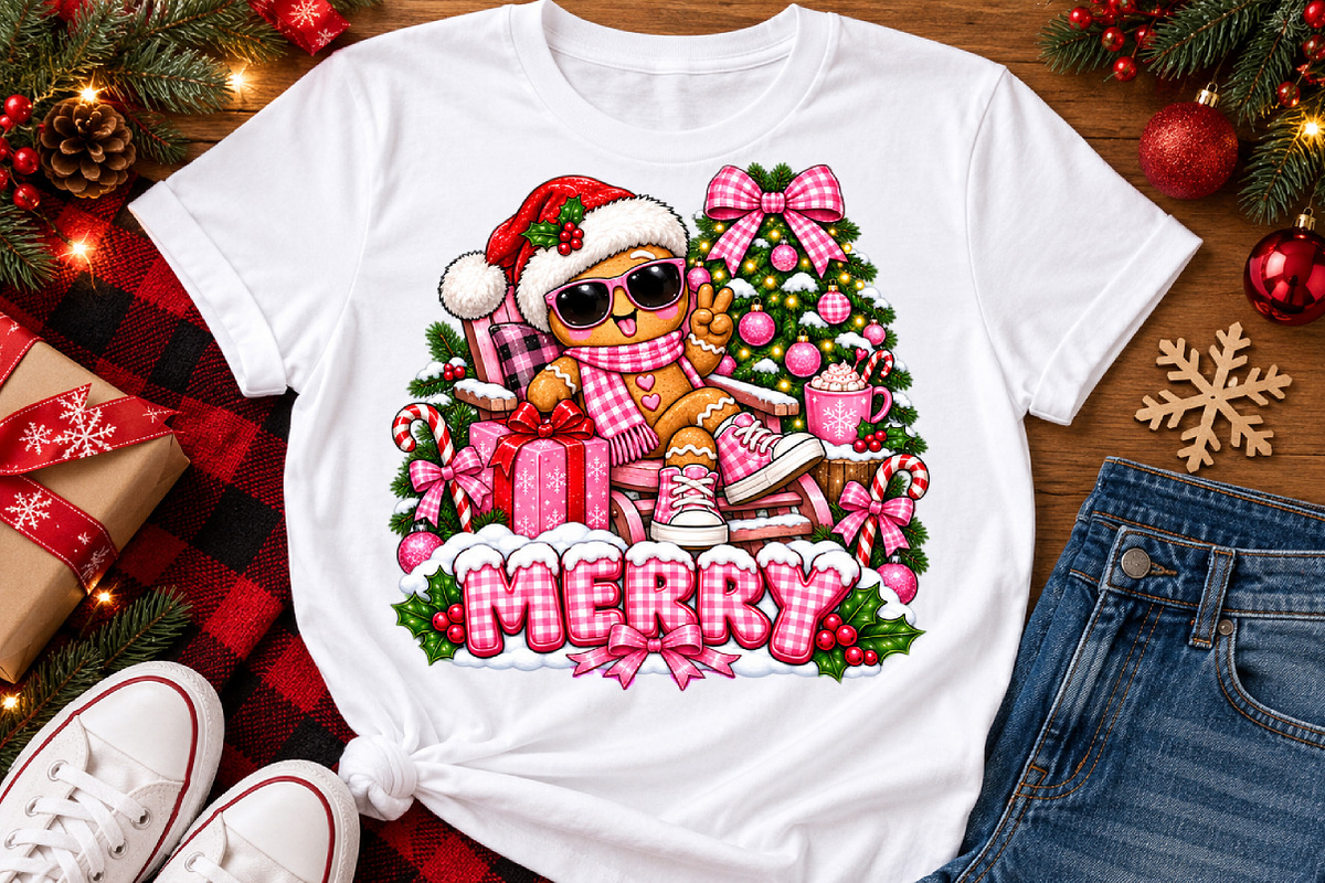 Pink Gingerbread Christmas PNG, a Seasonal Illustration by Watercolor design (Photo 1 of 3)