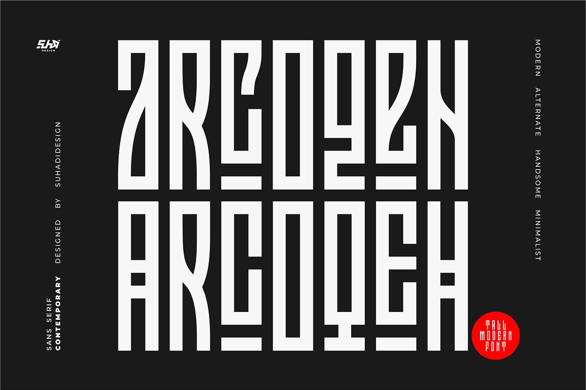Arcoqeh - Tall Modern Font, a Sans Serif Font by suhadidesign (Photo 1 of 13)
