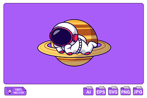 Cute Astronaut Lay On Planet Cartoon