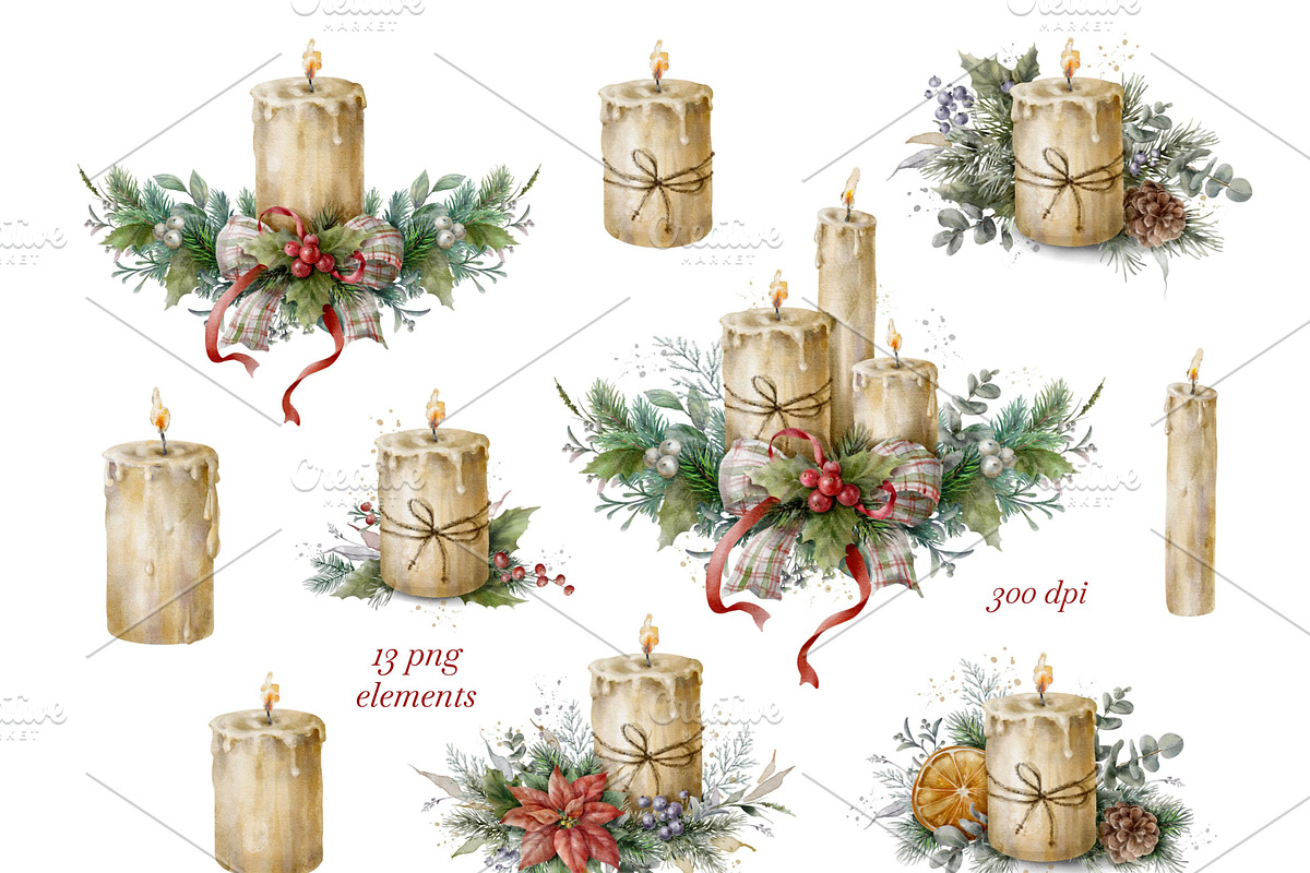 Christmas Candles Clipart., a Decorative Illustration by VetaDesign (Photo 2 of 7)