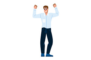 Happy businessman raising arms in, a Person Illustration by pikepicture