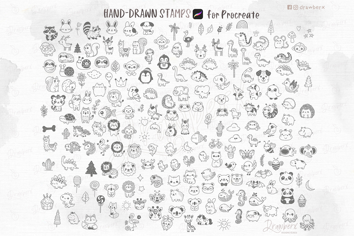 Animal Doodles Procreate stamps 019, a Brush Add-On by Drawberx (Photo 4 of 6)