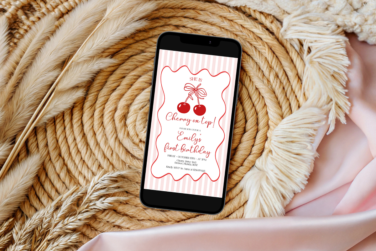 Cherry on Top 1st Birthday Invite, a Templates & Theme by VeliusCreativeStudio (Photo 6 of 6)
