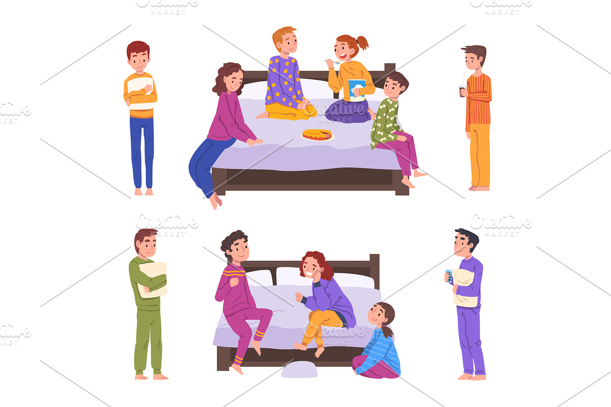 Funny Boy and Girl Teens in Pajamas, a Person Illustration by TopVectors