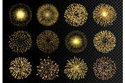 Set of realistic golden fireworks, a Decorative Illustration by Yayasya (Thumbnail 1 of 3)