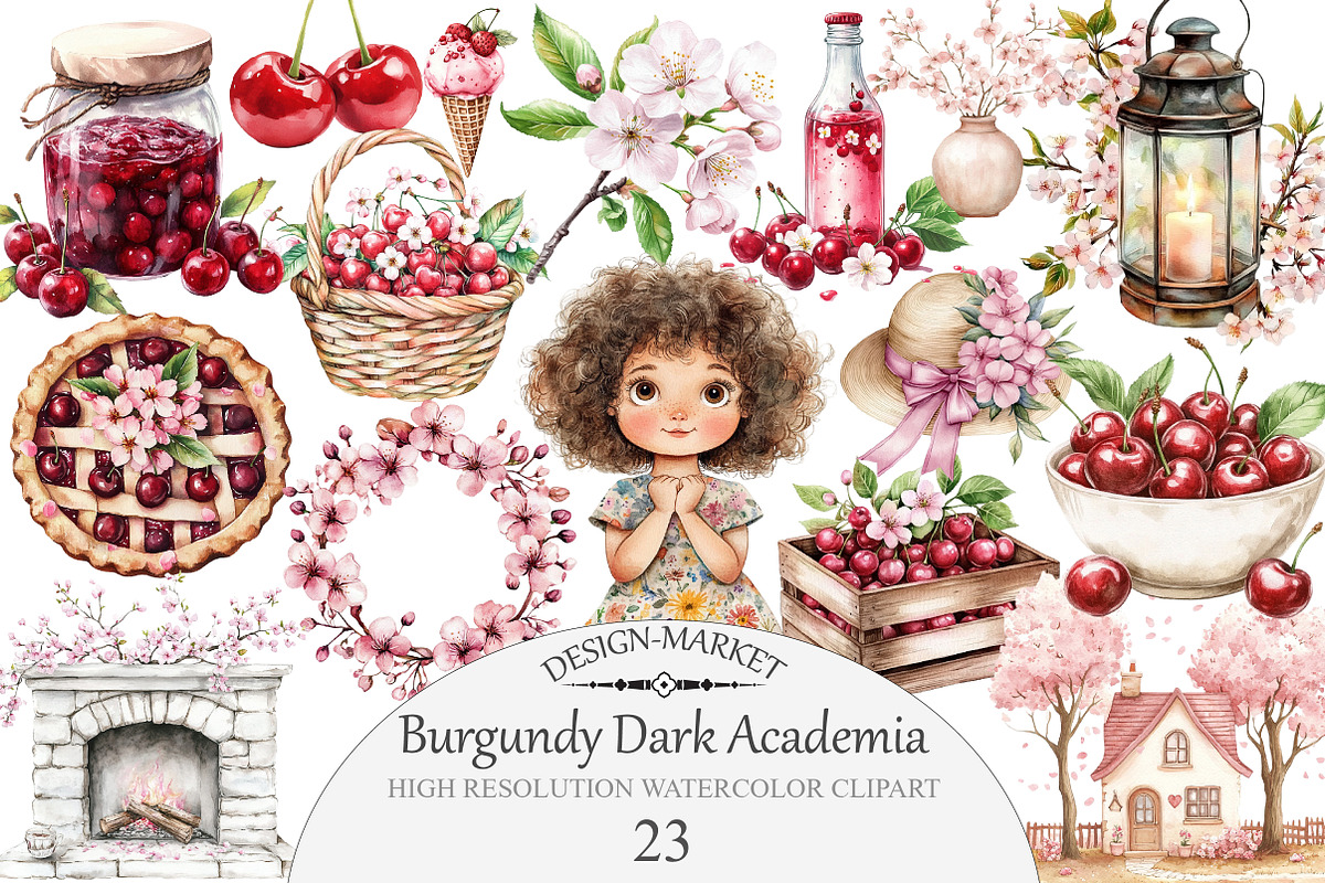 Watercolor Burgundy Dark Academia, an Illustration by Design Market (Photo 1 of 3)