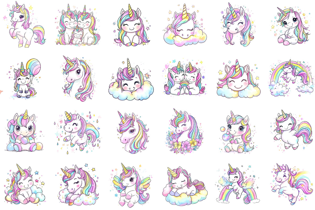 Cute Rainbow Unicorns Clipart, an Illustration by Sublimation Artist (Photo 2 of 6)