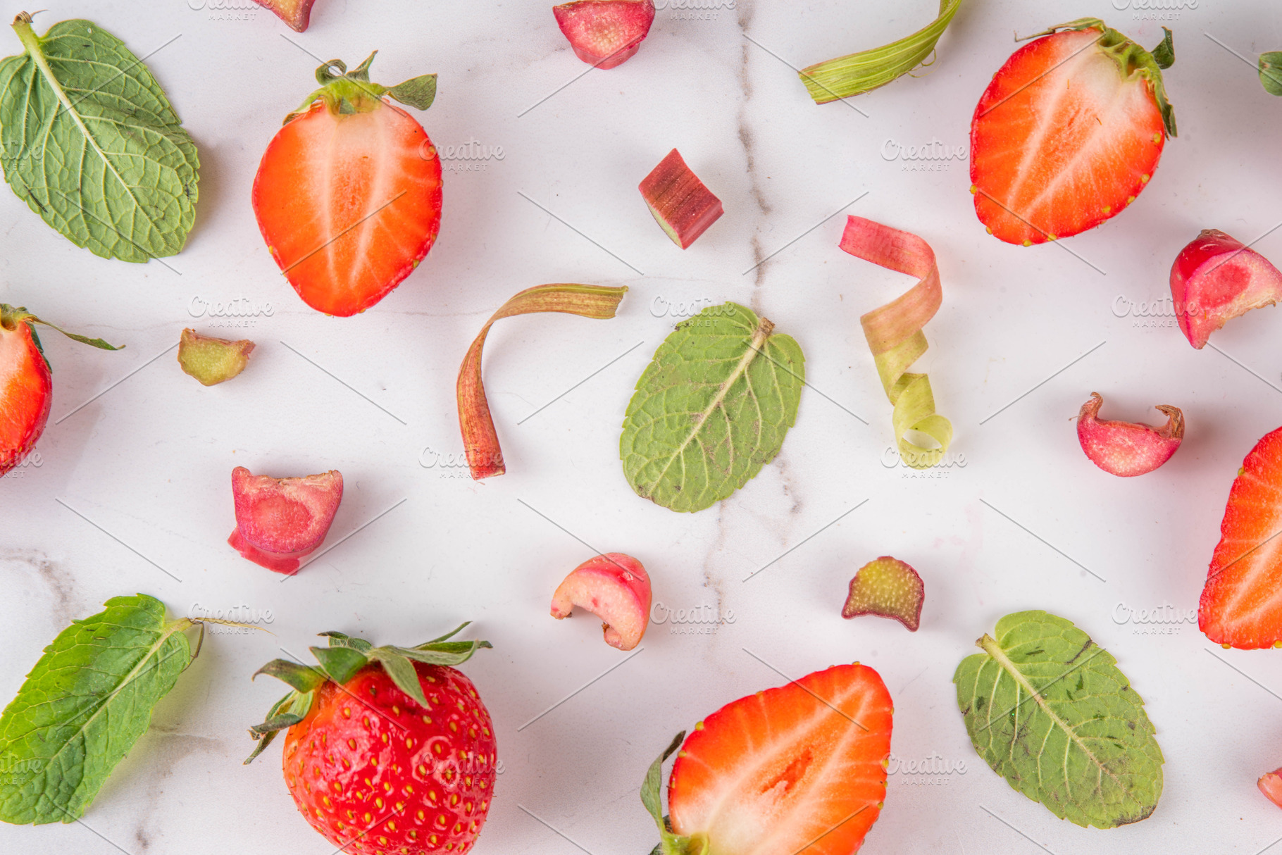 Strawberry Rhubarb Flat Lay pattern background, a Food & Drink Photo by Rimma