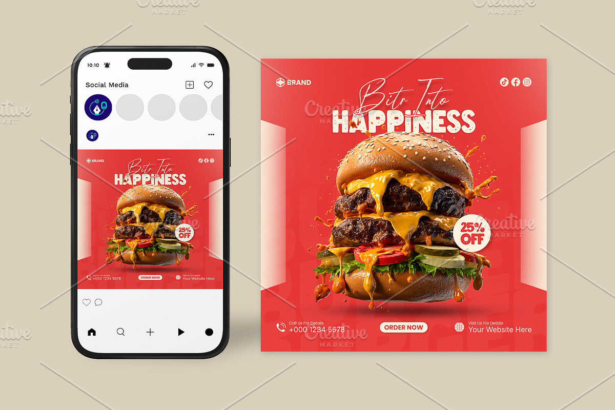 Food Social Media Post Templates, a Social Media Template by vectorlnk (Photo 2 of 6)