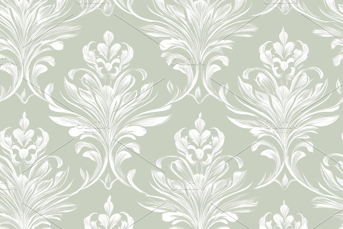 Seamless pattern, seamless vintage damask pattern featuring intr, a Pattern Graphic by Studio ANNA