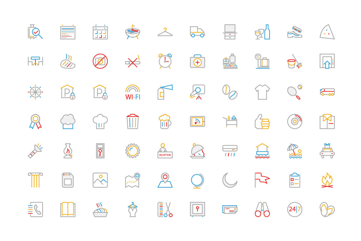 250 Hotel Colored Line Icons, an Outline Icon by Creative Stall (Photo 4 of 4)