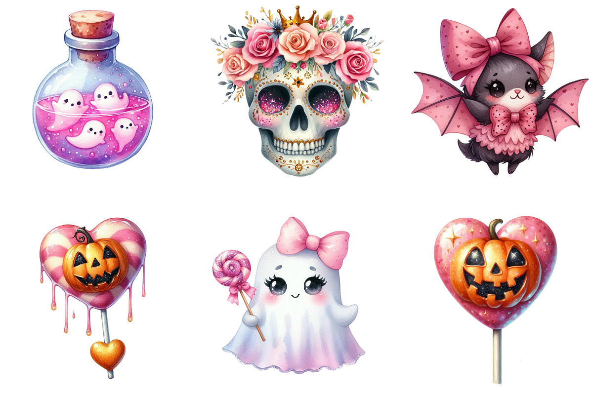 Charm Pink Halloween Clipart Bundle, an Illustration by DreamArtGraphic (Photo 4 of 5)