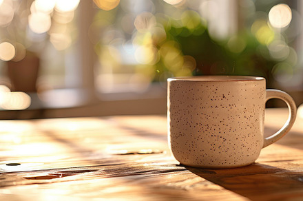 Coffee Mug on a Wooden Table, a Background Photo by Virgo Studio