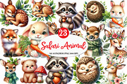 Baby Safari Png, Animals Clipart, an Illustration by Watercolor design (Thumbnail 1 of 4)