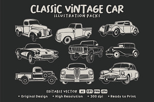 VINTAGE CLASSIC CAR PACKS, a Transportation Illustration by Ngaula Std.