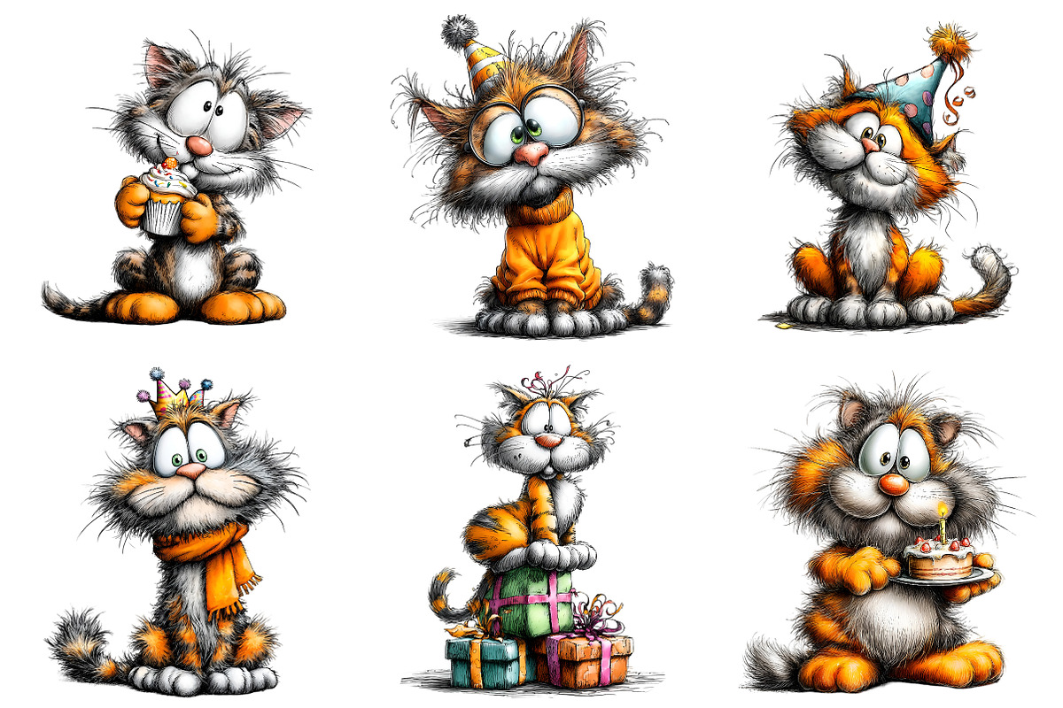 Whimsical Birthday Cat Clipart, an Illustration by Craft Nest (Photo 6 of 9)