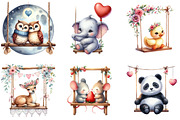 Valentines Animals on Swings Clipart, a Seasonal Illustration by DreamArtGraphic (Thumbnail 2 of 5)