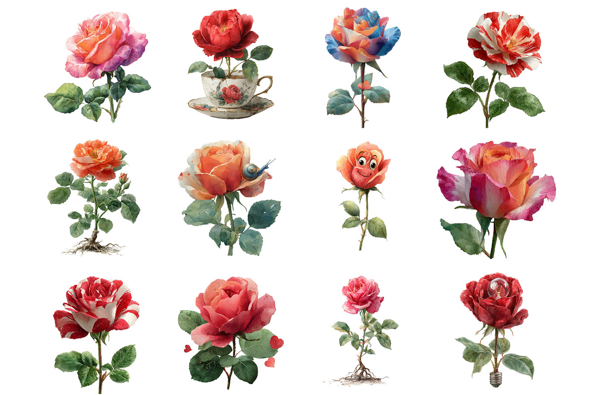quirky valentine rose flower clipart, an Illustration by DreamArtGraphic (Photo 2 of 4)
