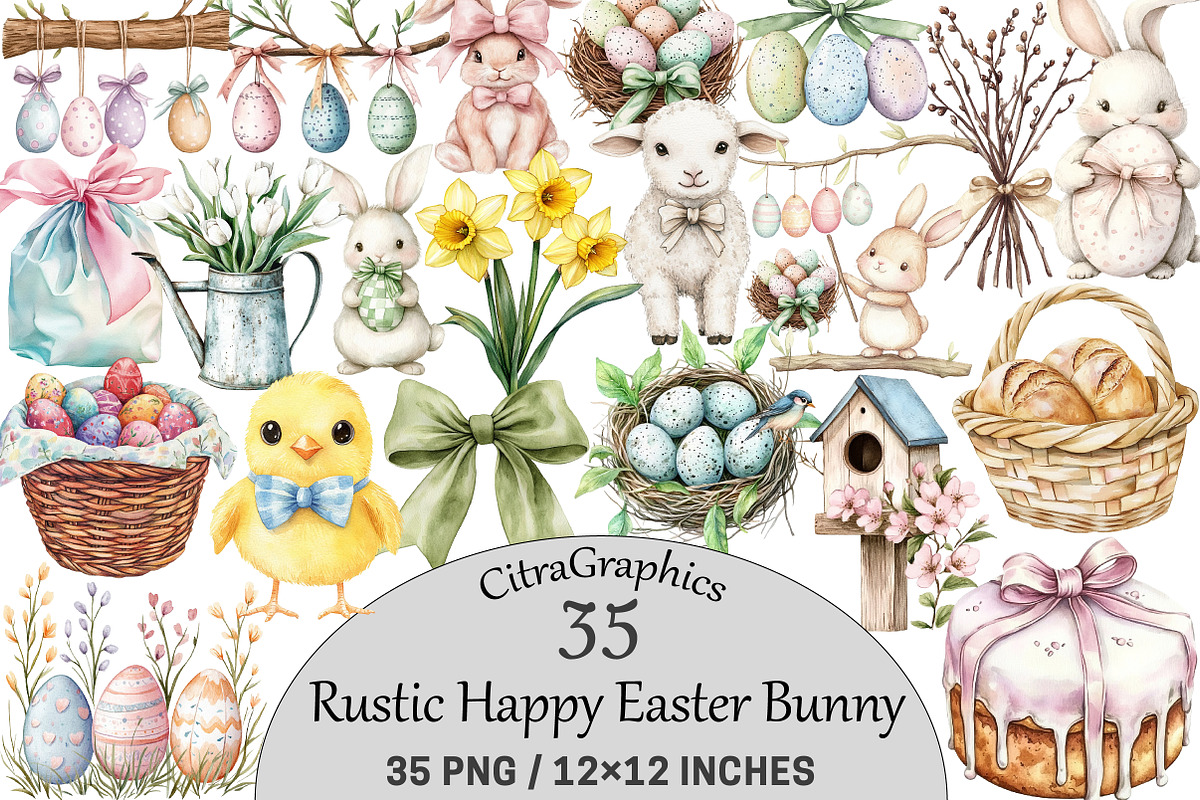 Watercolor Rustic Happy Easter Bunny, an Illustration by CitraGraphics (Photo 1 of 5)