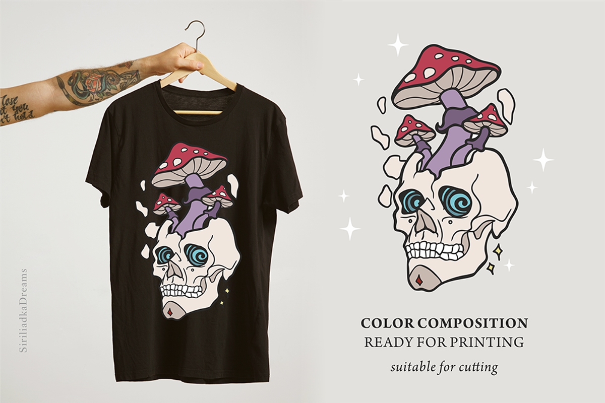 Retro mushrooms and skulls clipart, an Illustration by Siriliadka Dreams (Photo 7 of 9)