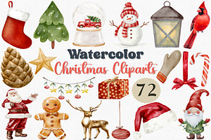 Watercolor Christmas Clipart Set