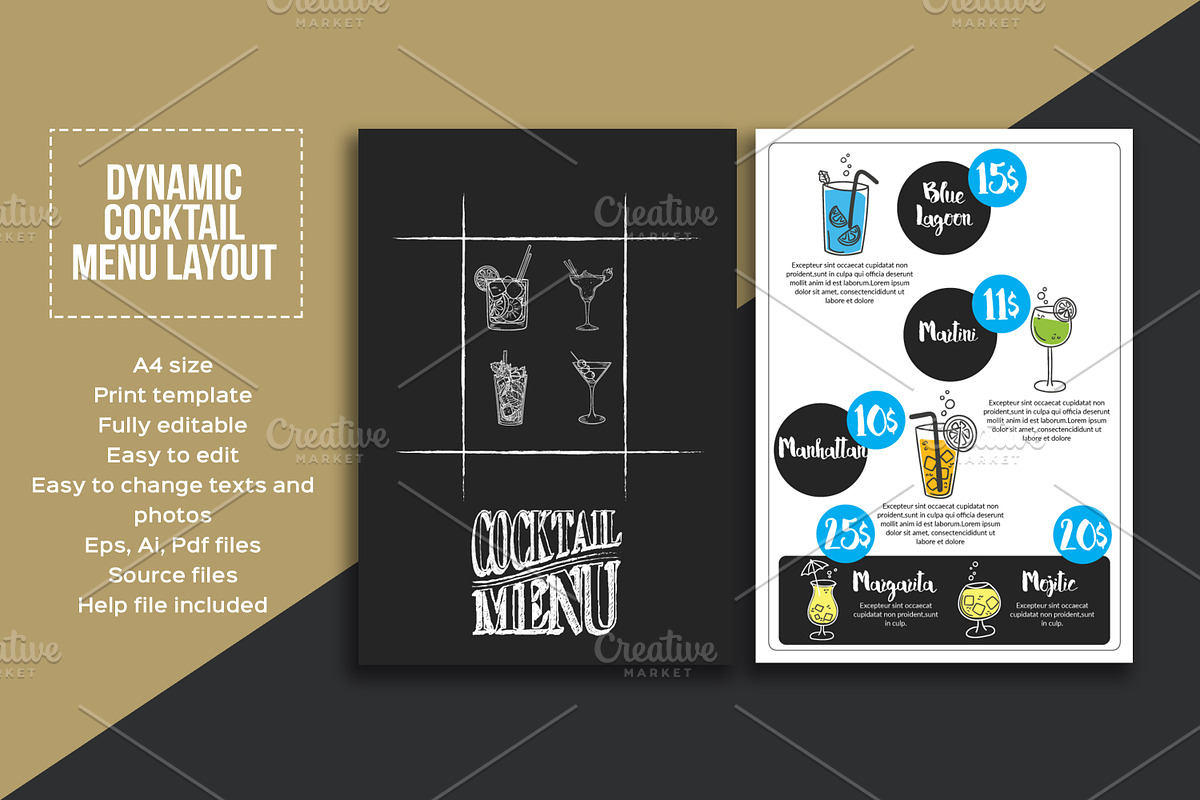 Dynamic Cocktail Menu Layout, a Flyer Template by Minimalist Studio