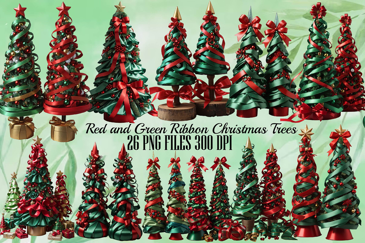 Red and Green Ribbon Christmas Trees, a Seasonal Illustration by Craft Nest (Photo 1 of 5)