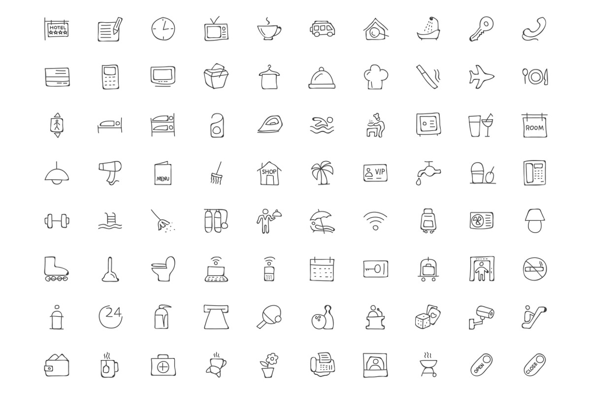 250 Hotel and Restaurant Doodle Icon, an Outline Icon by Creative Stall (Photo 2 of 4)