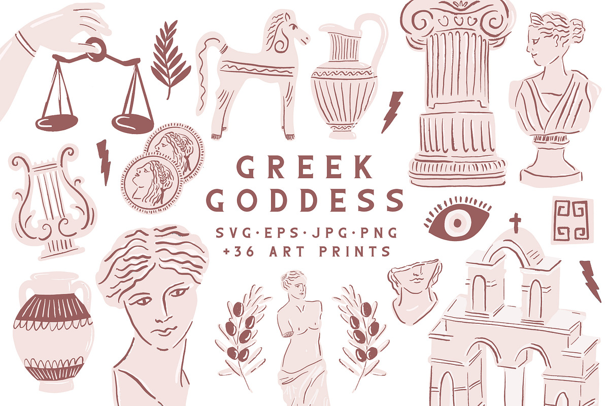 Ancient Greek Illustrations in Pink, an Illustration by Putnam Road Art