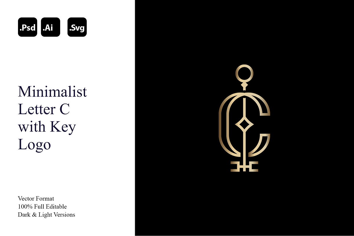Minimalist Letter C with Key Logo, a Branding & Logo Template by Luxury Logos (Photo 1 of 4)