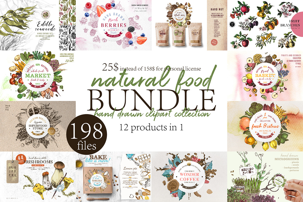 Natural food BUNDLE, a Food Illustration by handsketched (Photo 1 of 26)