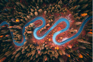 Aerial view of winding serpentine, a Transportation Photo by den-belitsky