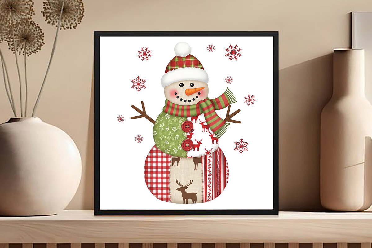 Patchwork Christmas Snowman PNG, an Illustration by Black Bird Studio (Photo 4 of 4)