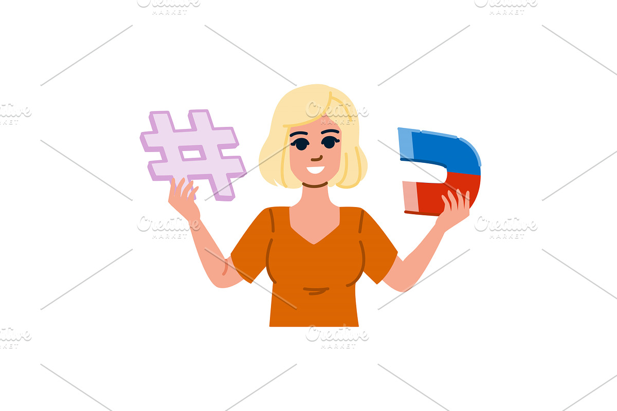 Social media manager holding hashtag, a Technology Illustration by pikepicture