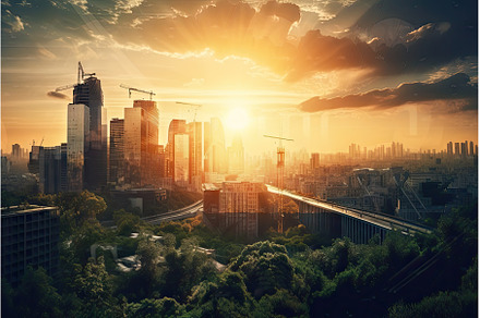 green city, with the sun setting, an Architecture Photo by Sergey Kotenev