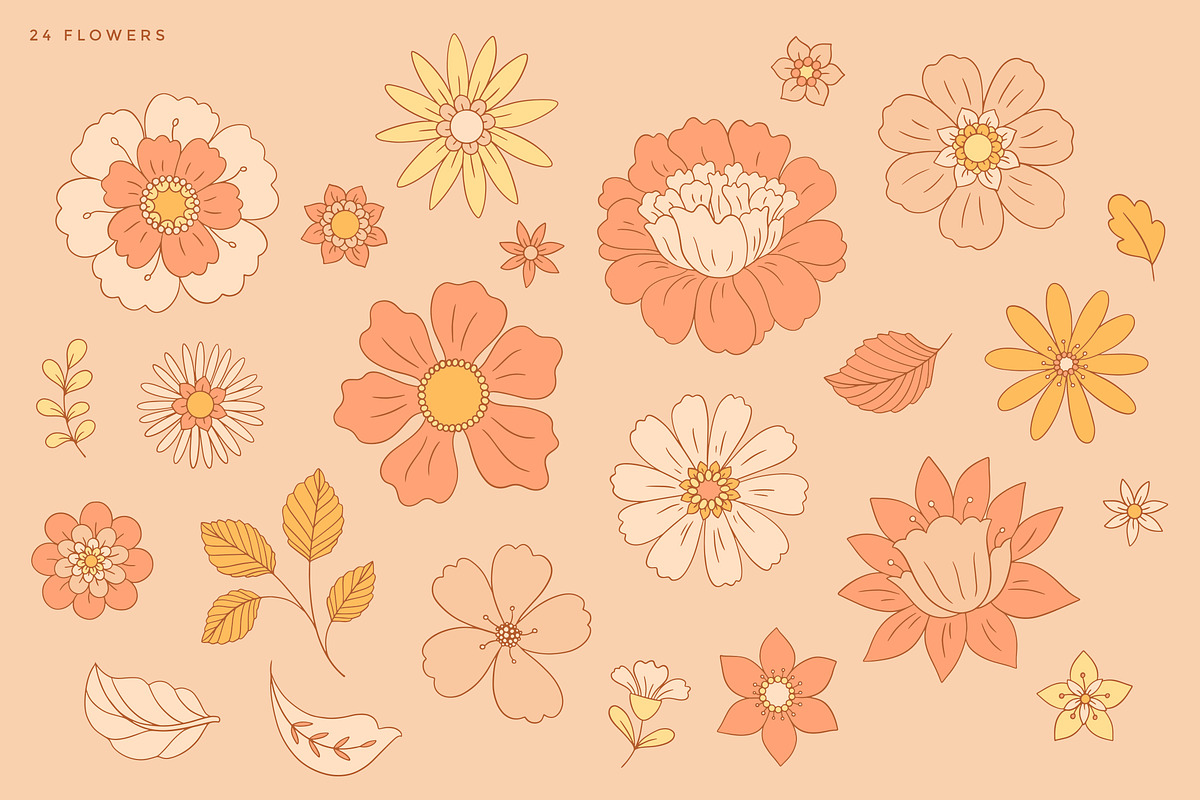 Retro Flower - Patterns & Clipart, a Pattern Graphic by Inna Moreva (Photo 3 of 12)