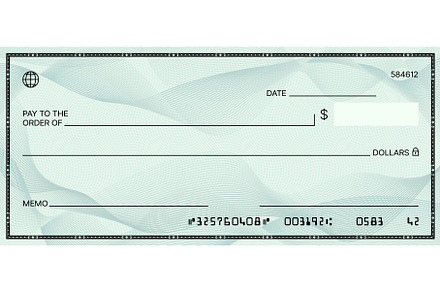 Blank bank check. Checkbook cheque, a Finance Illustration by Vector Tradition
