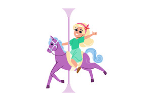Girl riding carousel horse having, an Illustration by pikepicture