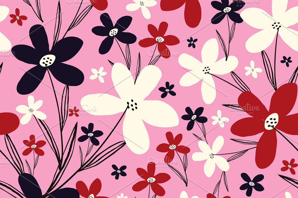 Hand Drawn Patterns with Flowers, a Pattern Graphic by Art's and patterns (Photo 3 of 7)